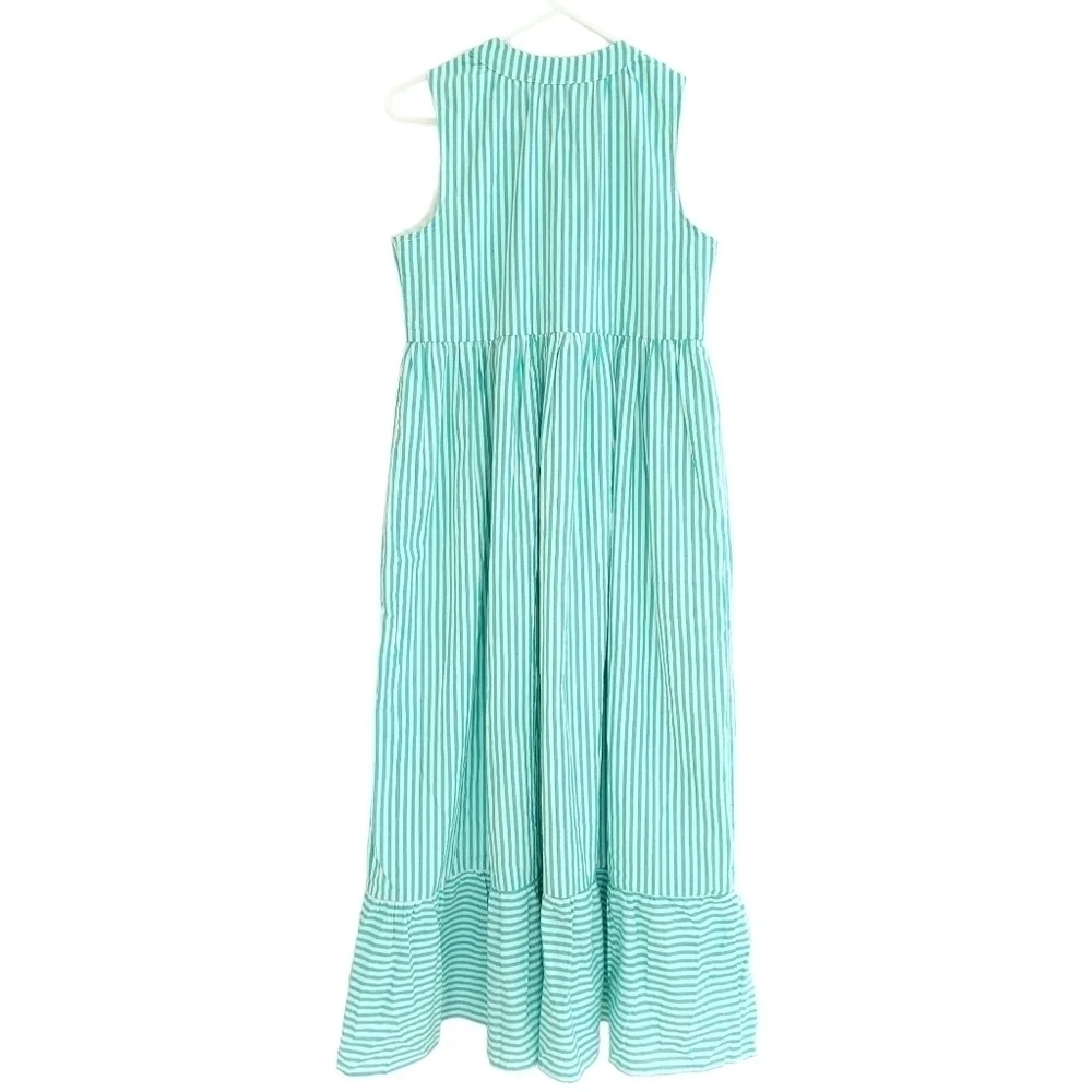 DUFFIELD Lane Teal Striped Midi Dress - Picture 7 of 11